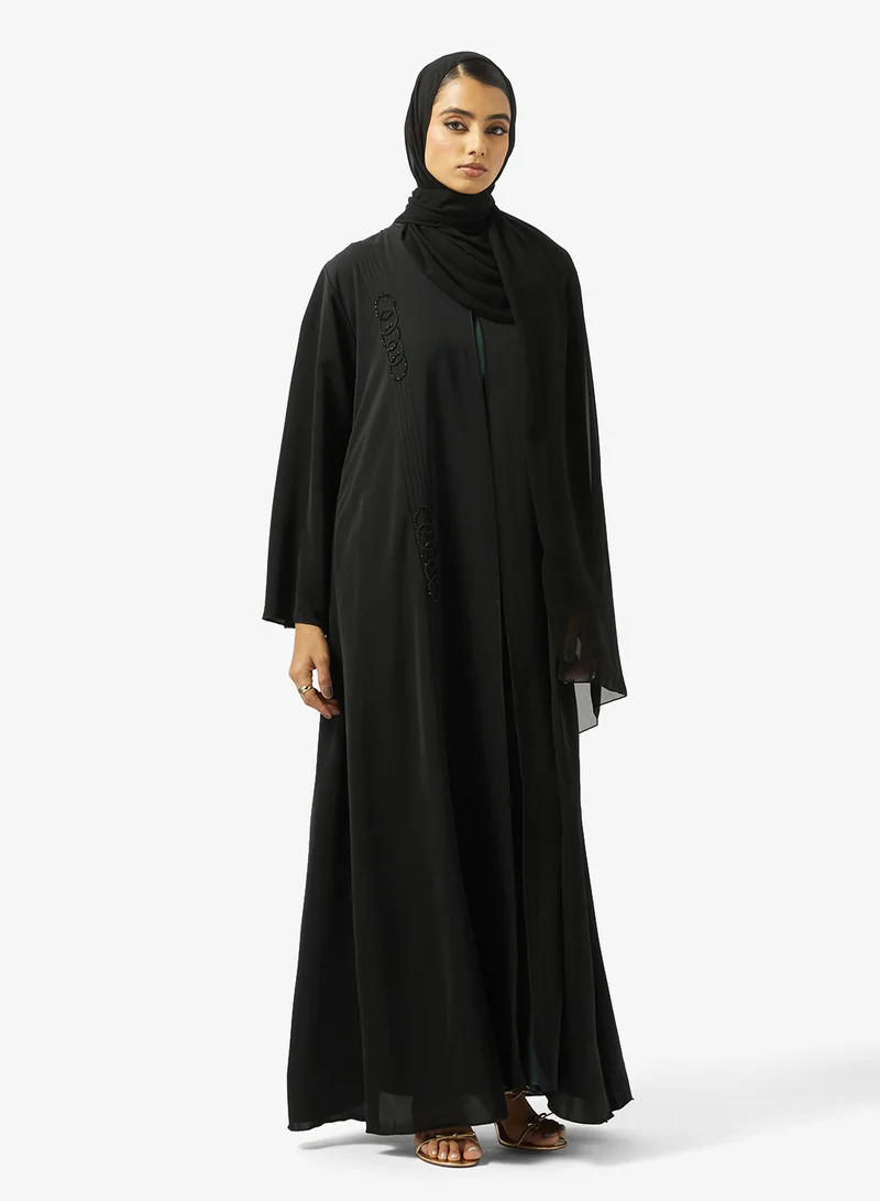 hayas closet Embellished Open Front V Neck Abaya